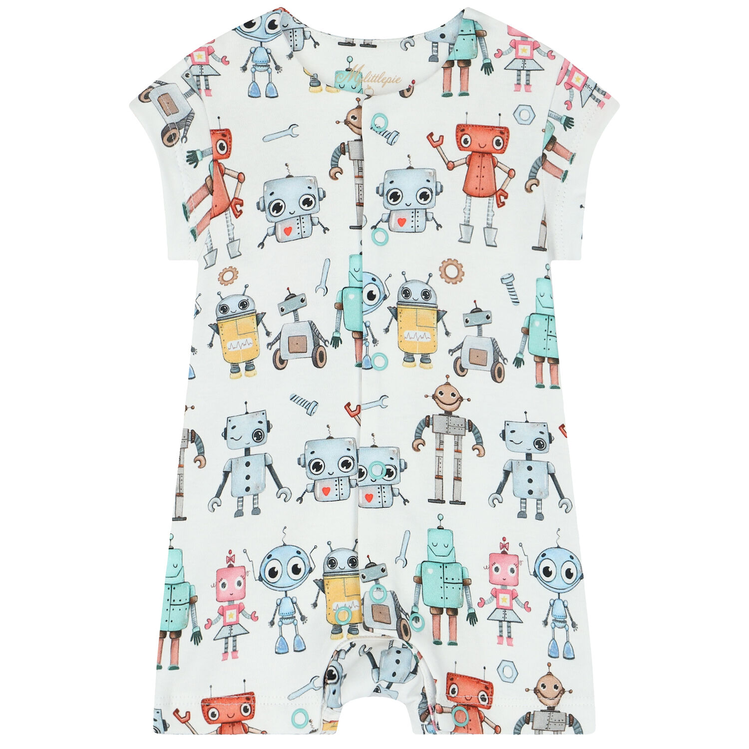 Baby Boys White Robots Romper, 1, hi-res
